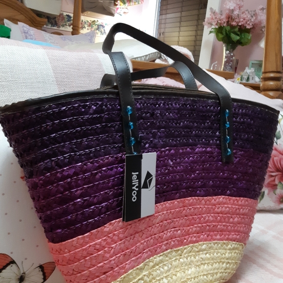 Wicker Purse.  Multi colored. - Picture 2 of 4